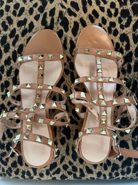 Women's Tan Studded Gladiator Sandals